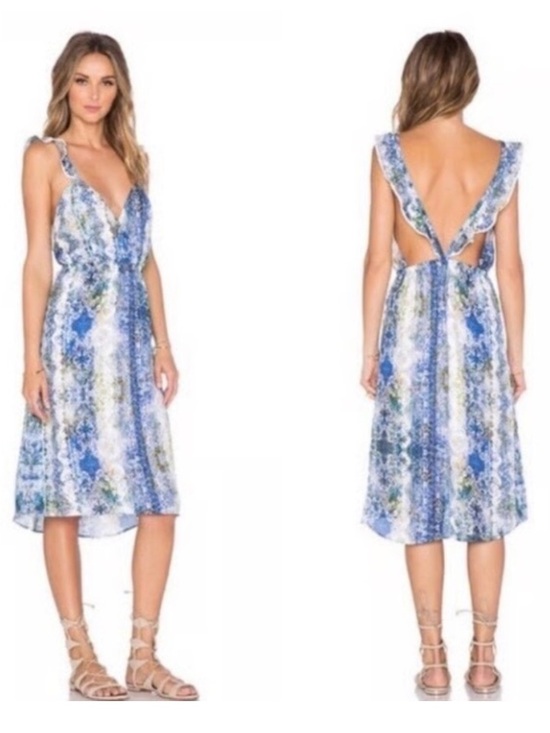 Tularosa Dresses & Skirts - Tularosa Revolve Willa Hi-lo Surplice Neck dress blue scarf watercolor Medium